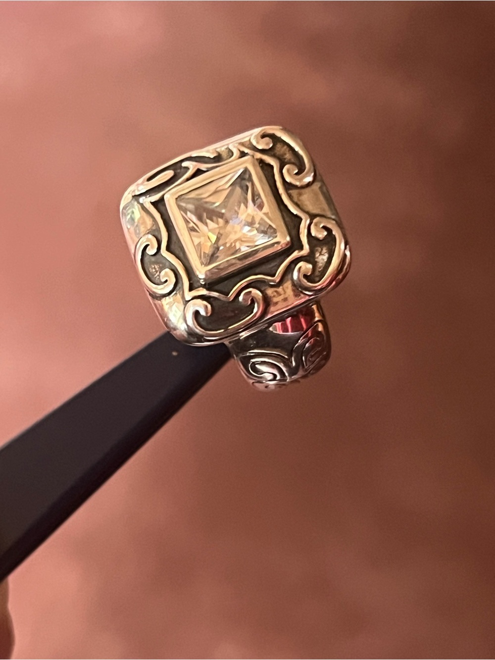 Silpada Silver Ring with Clear Square Stone and Filigree - Picture 10 of 16
